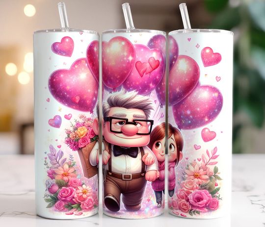 Carl And Ellie Valentine 20oz Tumbler With Lip And Straw