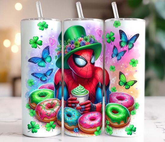 funny spiderman st patrick day 20oz Tumbler With Lip And Straw