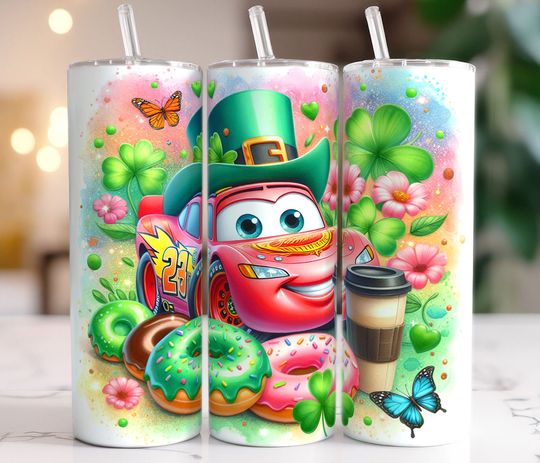 Cartoon Car St Patrick Day 20oz Tumbler With Lip And Straw