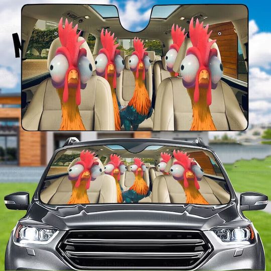 Funny Chicken Car Sunshade, Rooster Car Decoration, Chicken Car Sun Protector