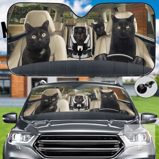 Black Cat Family Car Sun Shade