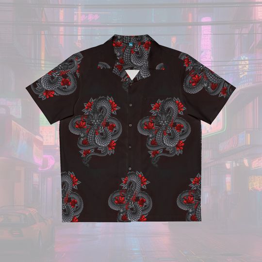 Black and Red Dragon Hawaiian Shirt, Dragon Shirt