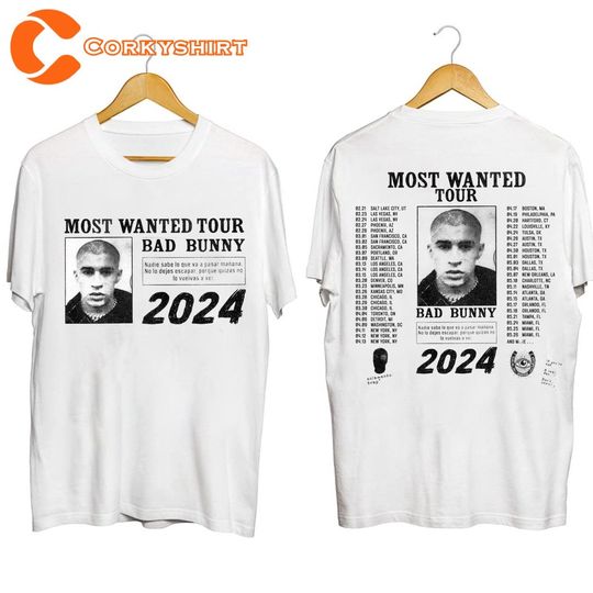 Most Wanted Tour shirt, Bad Bunny 2024 Shirt, Bad Bunny Concert Shirt