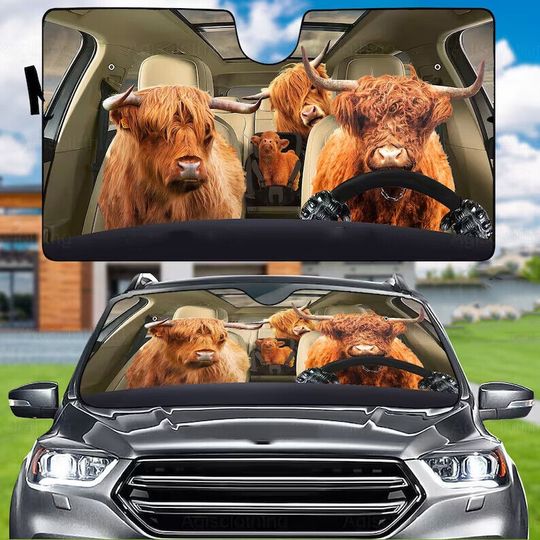 Highland Cow Car Sunshade, Cow Sunshade Heifer Car Decoration, Car Sun Protector