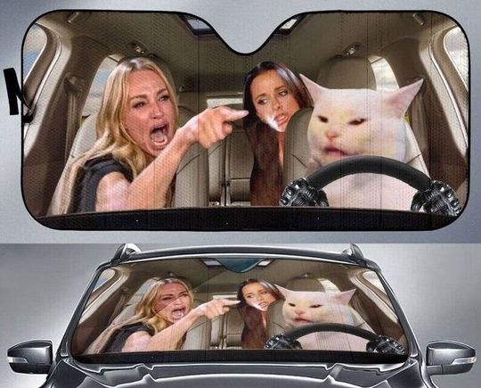 Funny Meme Driving On Car Sun Shade, Funny Cat Driving Sun Shade Decoration