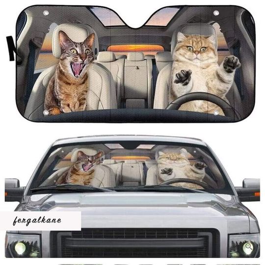 Cat Car Sun Shade, Funny Cat Car Shade, Cat Animal  Car Windshield Decor
