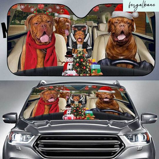Christmas Dogue De Bordeaux Driving Christmas Is Coming Pet Lover Sun Shade Car
