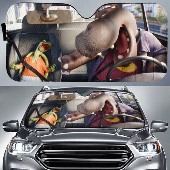 Funny Turtle and Hippo Car Windshield Sing Movie Car Sunshade Accessories Decor