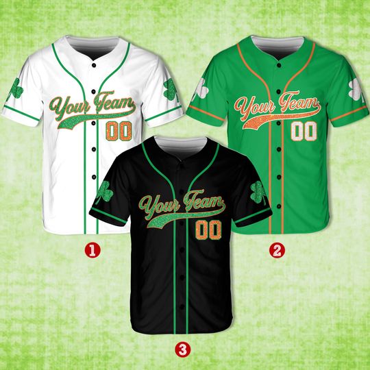 Personalized St Patrick's Day Baseball Jersey, Custom Glitter Baseball Jersey