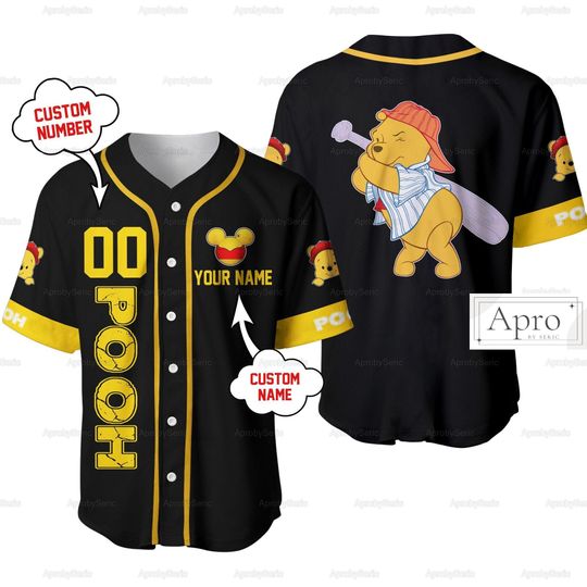 Personalized Pooh Bear Jersey  Funny Pooh Bear Baseball