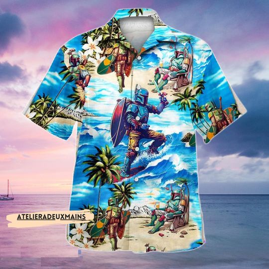 Boba Fett Star Wars Surfing Hawaiian Shirt, Summer Beach Shirt