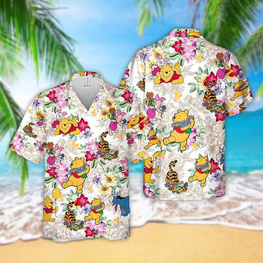 Winie the Pooh Floral Bear And Friends Cartoon Hawaiian Shirt