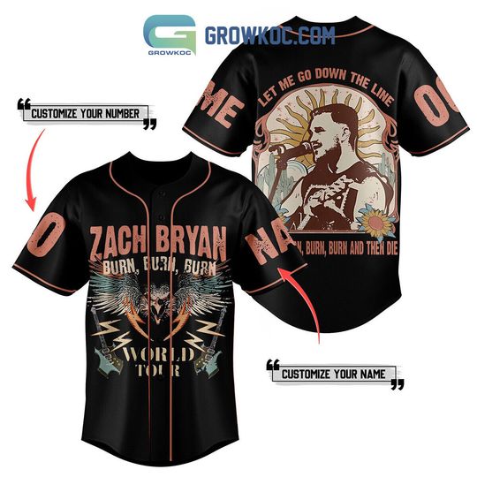 Personalized Zach Bryan Burn Burn World Tour Baseball Jersey