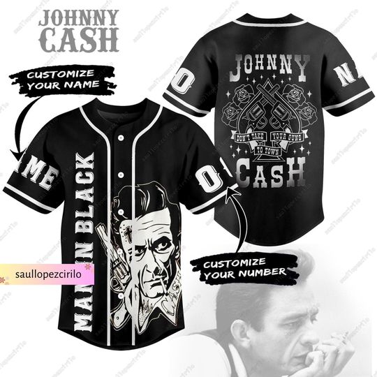 Johnny Cash Jersey, Rock And Roll Baseball Jersey, Vintage Johnny Cash Jersey