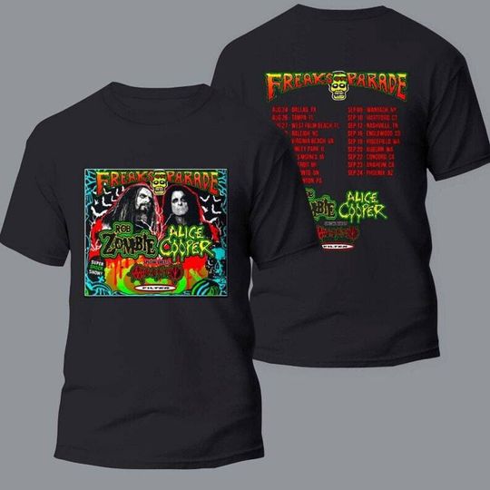 Rob Zombie Freaks On Parade Tour 2024 T-Shirt with Alice Cooper Dates