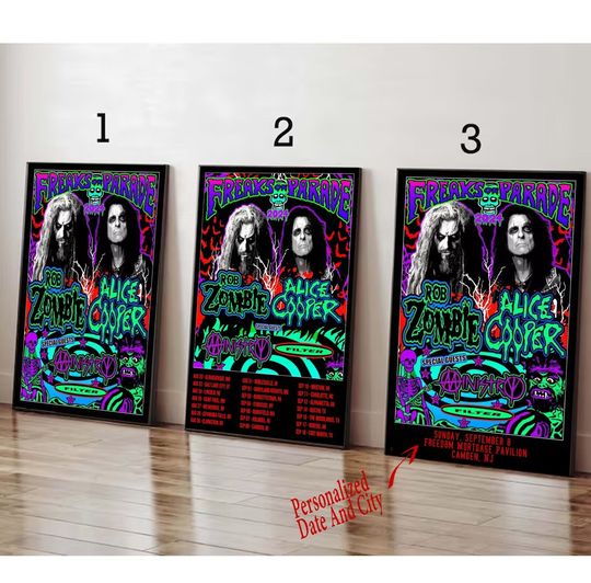 Custom Alice Cooper and Rob Zombie For The Freaks on Parade 2024 Tour Poster
