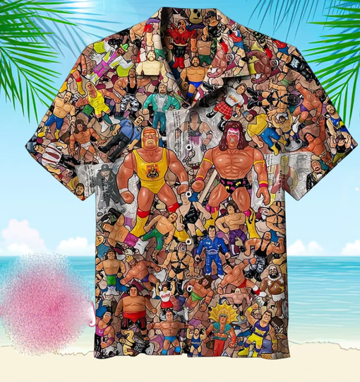 3D Wrestling Character Collage Art Hawaiian Shirt, Wrestling Lovers Gift