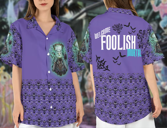 Halloween Hatbox Ghost Hawaiian Shirt, Foolish Mortals, Haunted Mansion Ghosts