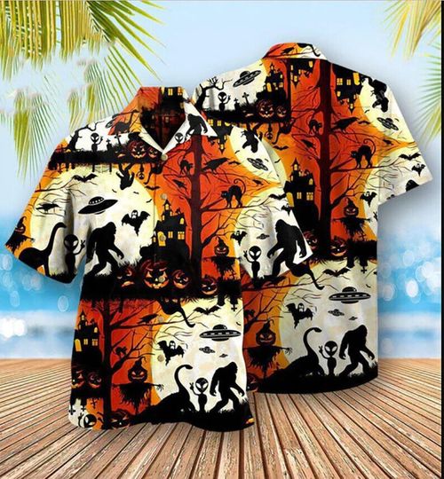 Halloween People Bigfoot UFO Edition 3D Hawaiian Shirt, Bigfoot Shirts For Men
