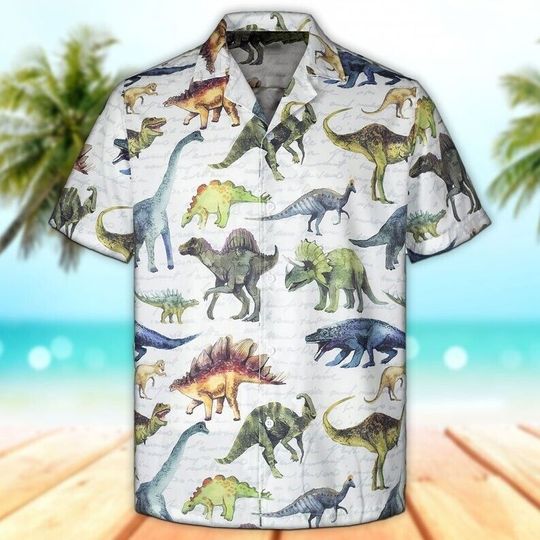 Custom 3D Trex Dinosaur In Nature Short Sleeve Summer Beach Hawaiian Shirt