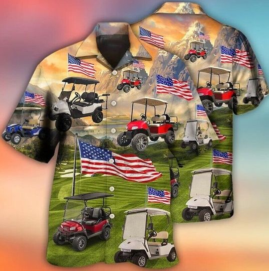 Golf Club Car USA Flag Hawaiian Shirt, Independence Day Golf Hawaiian Shirt