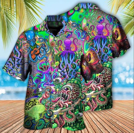 Octopus Trippy Hippie Funny Octopus Love Music Colorful Ocean Hawaiian Shirt