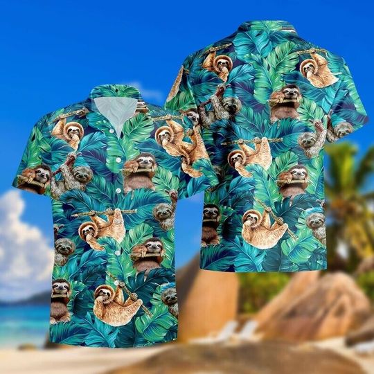 Sloth Cattle Hawaii Shirt, Hawaiian Aloha Shirt, Sloth Lover Shirt, Animal Lover