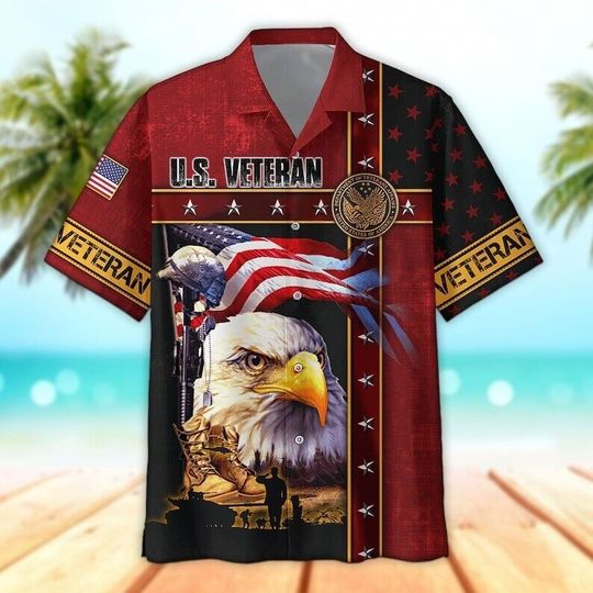 Eagle US Veteran 3D Full Printed Hawaiian Shirt