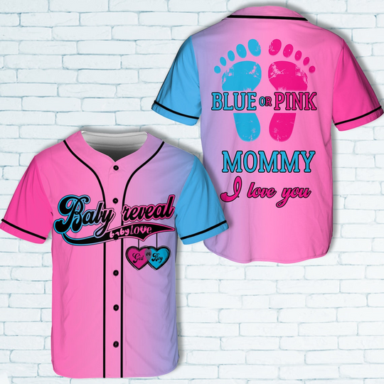 Baby Reveal Party Baseball Jersey, Blue Or Pink Team Boy Team Girl