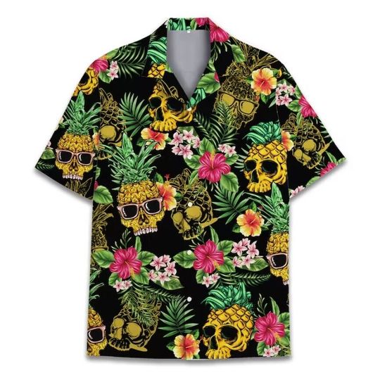 Pineapple Skull Hawaiian Shirt Funny Skull Halloween Tropical Shirt