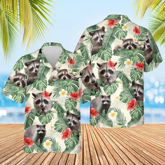 Racoon Tropical Hawaiian Shirt, Racoon Lovers Gift, Hawaiian Racoon Shirt