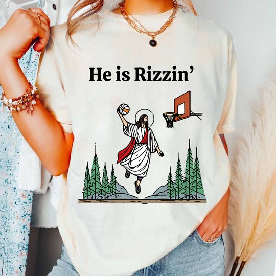 He is Risen Funny Easter Shirt, Jesus Playing Basketball Shirt