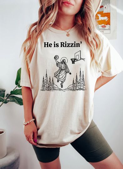 He is Risen Funny Easter Shirt of Jesus Playing Basketball Shirt