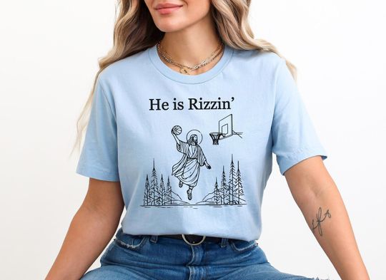 He is Risen Funny Easter Shirt of Jesus Playing Basketball