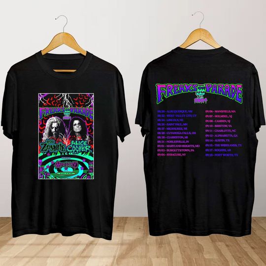 Rob Zombie and Alice Coopers Freaks On Parade 2024 Tour Shirt