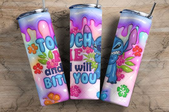 Touch Me And I Will Bite You Stitch Inflated Tumbler with Lid and Straw