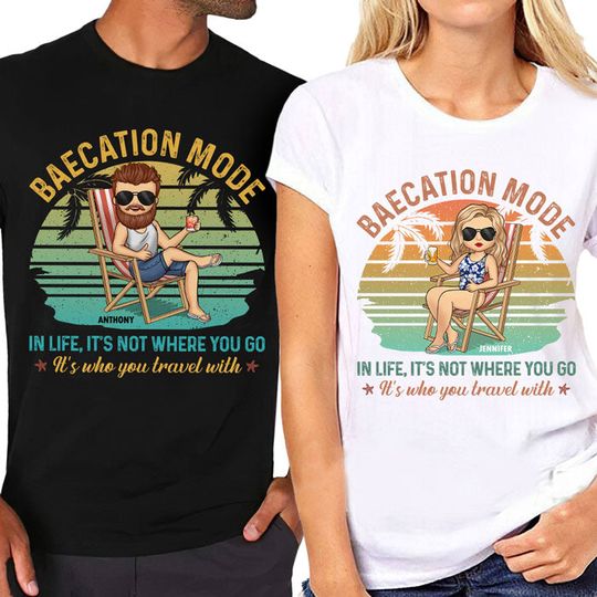 It's Not Where You Go It's Who You Travel With Personalized Matching Couple Husband Wife Anniversary Engagement T-Shirt