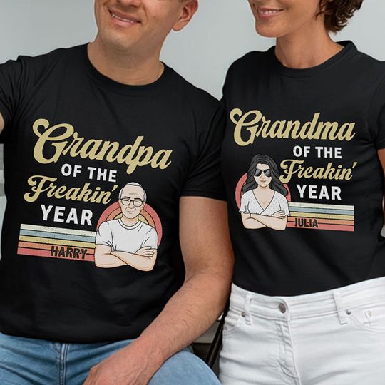 Grandparents Of The Freakin' Year Personalized Matching Couple Husband Wife Anniversary Gift T-Shirt