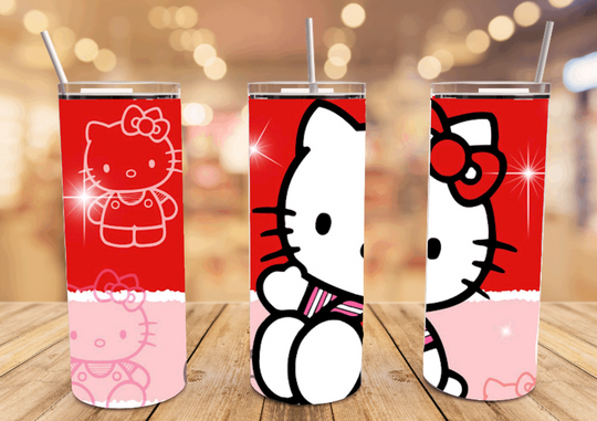 Pink & Red Hello Kitty Tumbler with Lid and Straw