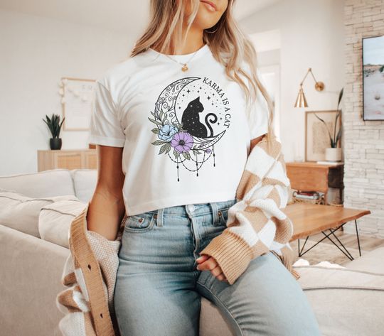 Karma Is A Cat Taylor Crop Top Shirt, Taylor Flowy Cropped Tee