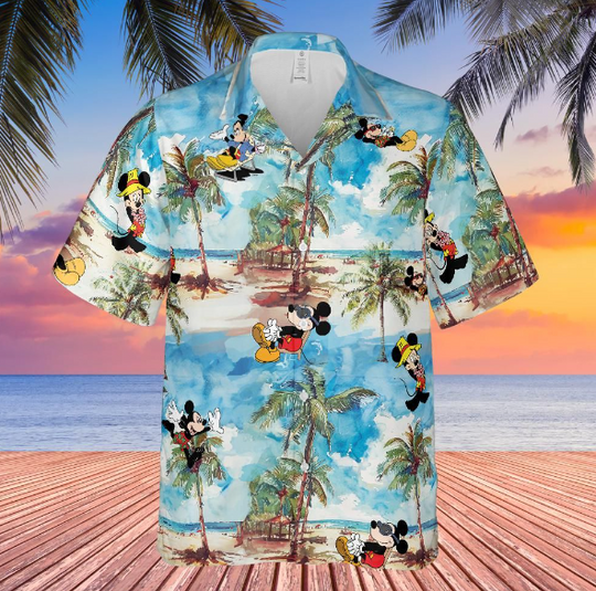 Disney hawaiian shirt, mickey water color, summer beach, aloha t shirt