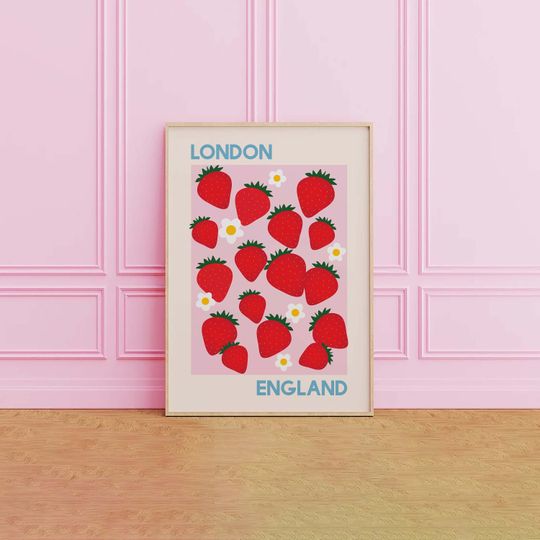 Strawberry London England Premium Matte Vertical Posters