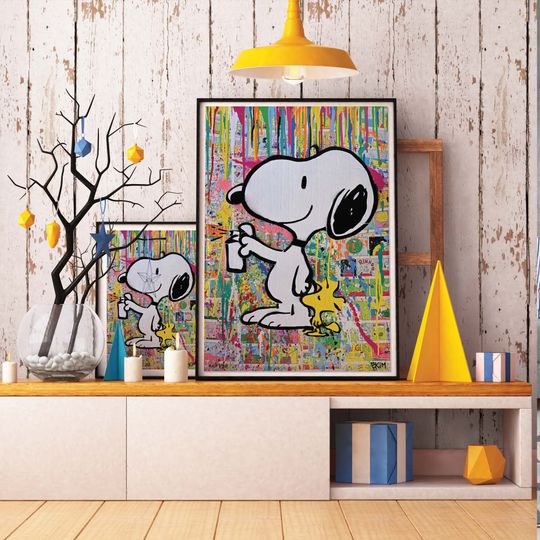 Snoopy Street Art Graffiti with Woodstock Premium Matte Vertical Posters