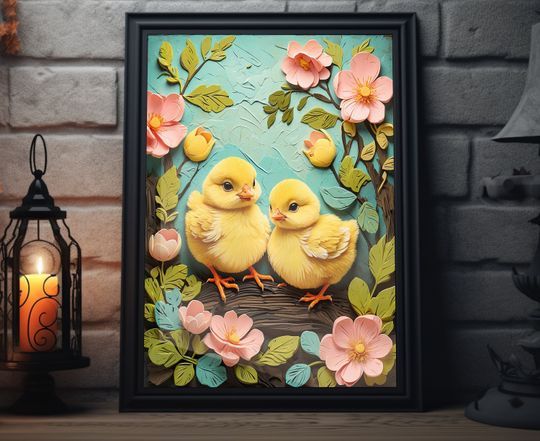 Spring Chicks Folk Art Premium Matte Vertical Posters