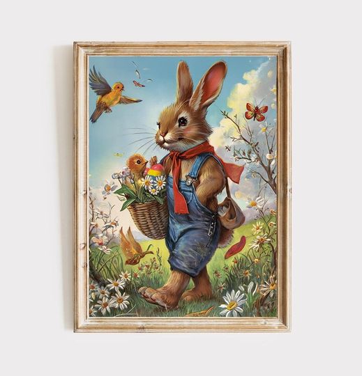 Hiking Easter Bunny Oil Premium Matte Vertical Posters