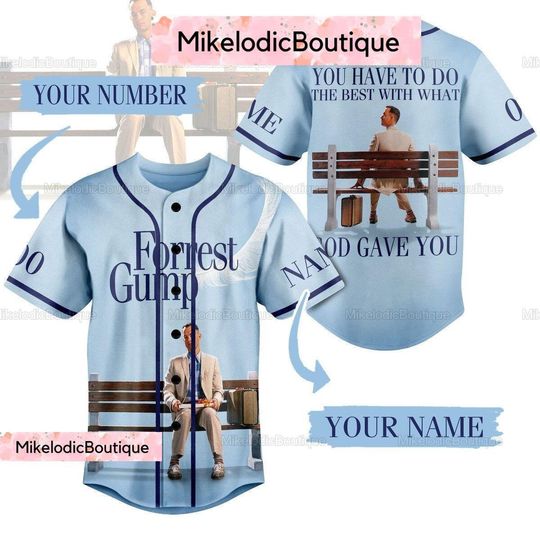 Personalized Forrest Gump Baseball Jersey, Forrest Gump Athletic Jersey