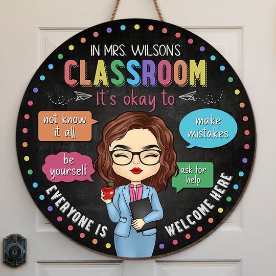 Everyone Is Welcome Here Personalized Back To School Gift Custom Shaped Door Decor Wood Sign