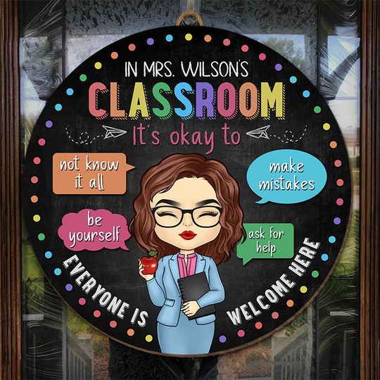Everyone Is Welcome Here Personalized Back To School Gift Custom Shaped Door Decor Wood Sign
