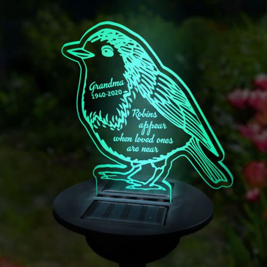 Robins Appear When Loved Ones Are Near - Personalized Memorial Garden Solar Light