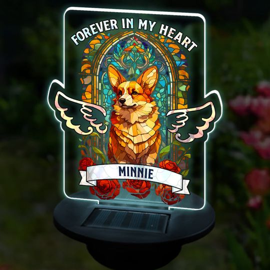 Forever In My Heart - Memorial Personalized Custom Stain Glass Style Garden Solar Light